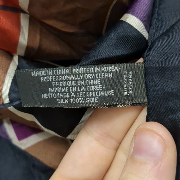 Echo 100% Silk Geometric Scarf Purple Orange Navy - Picture 3 of 4